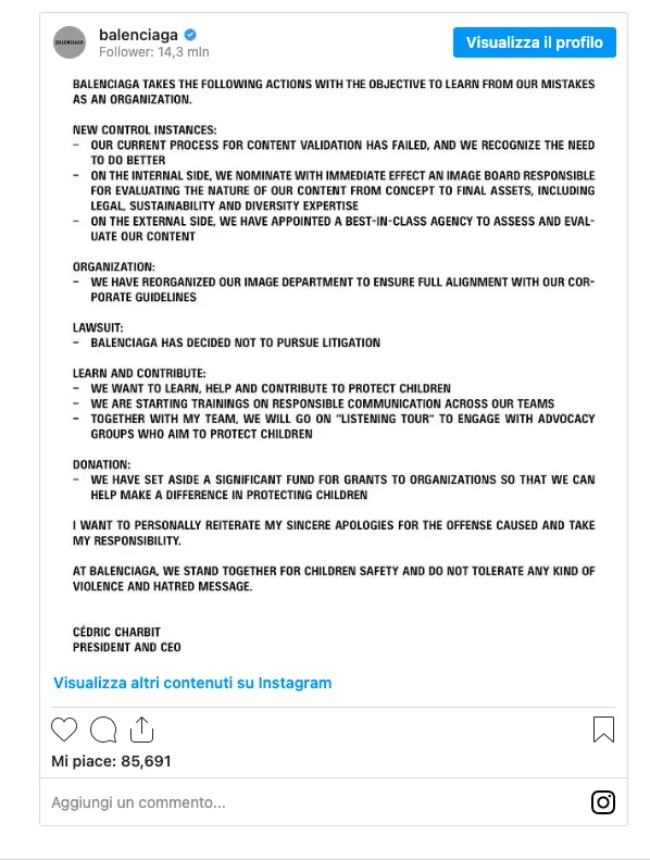 Balenciaga e Demma Dichiarazioni